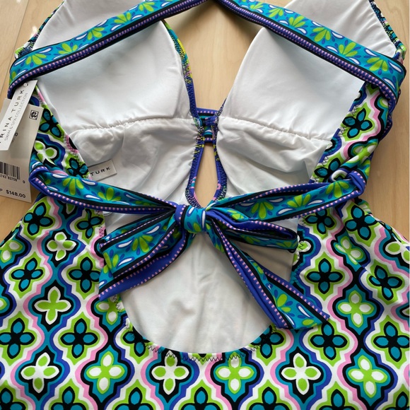 NWT Trina Turk One Piece Swimsuit Size 16 Aqua Purple Pink Yellow Padded Bra - Picture 4 of 8